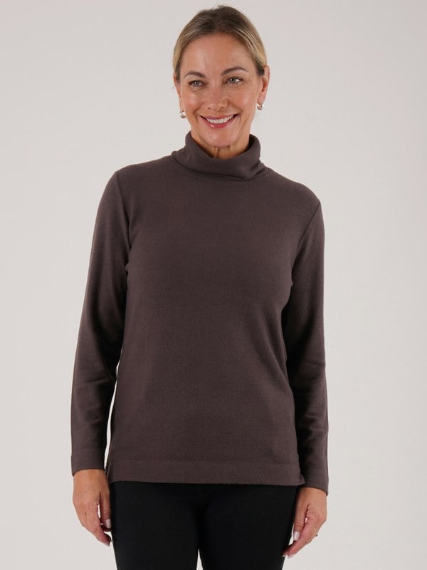 PennyPlain Roll Neck Long Sleeve Top - Dark Latte