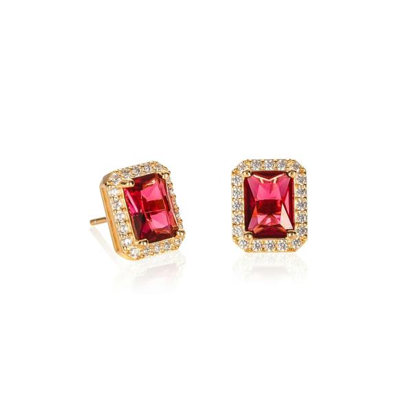 namana Gold Plated 925 Sterling Silver Rectangle Red Halo Stud Earrings For Women