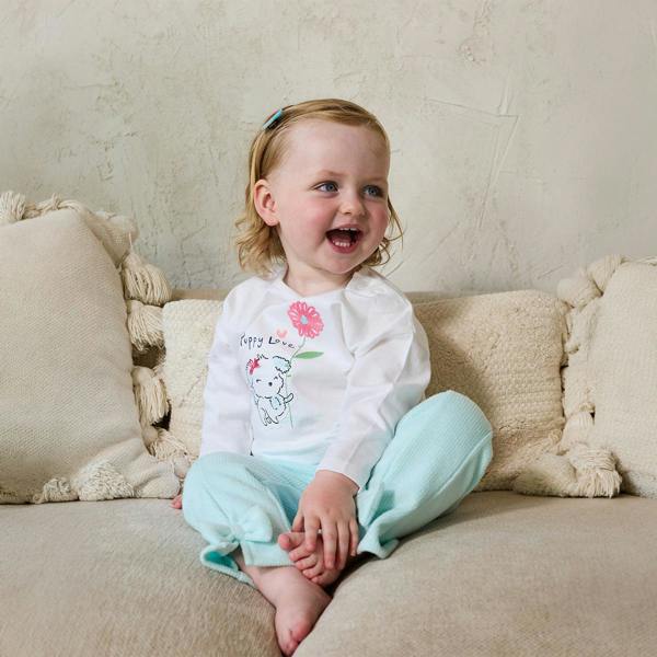 Mini Cuddles Baby Girls Puppy Graphic Full-Sleeve Top, White