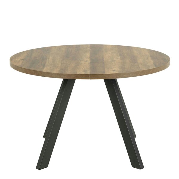 Wyld Haus Bern Round Oak Look Extendable Dining Table Black Steel Legs