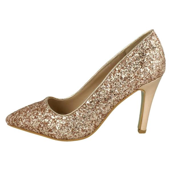 Anne Michelle Ladies Anne Michelle Pointed Toe Glittery Court Shoes