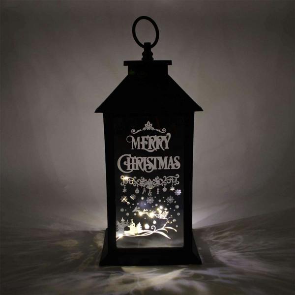 14cm Black Christmas LED Lantern Lamp with Warm White Lights and Festive Theme Design image 3