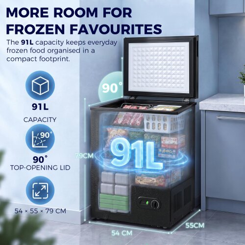 HOMCOM 91L Freestanding Chest Freezer with Removable Storage Basket, Black