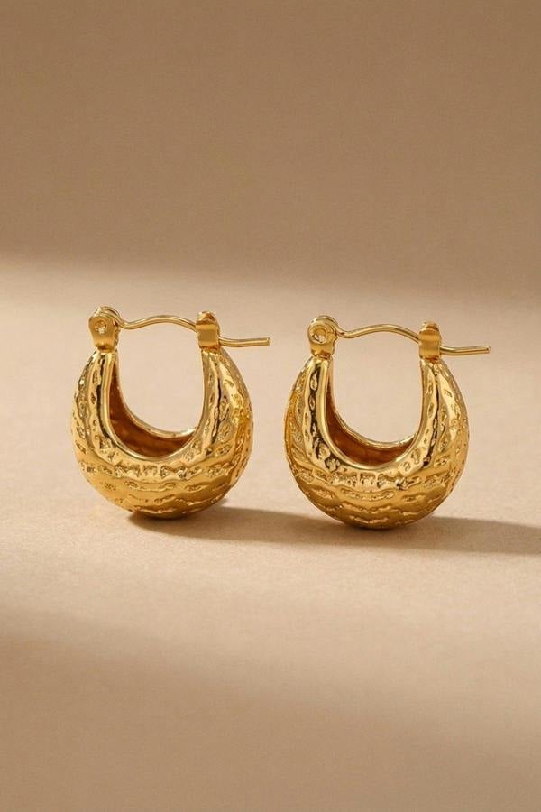 ARIIRA Tova Gold Tone Textured Crescent Hoop
