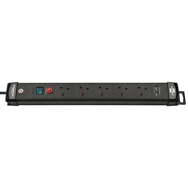 Brennenstuhl Premium-Line FB, 5-way extension lead with 2 USB charging ports - 3 metre cable