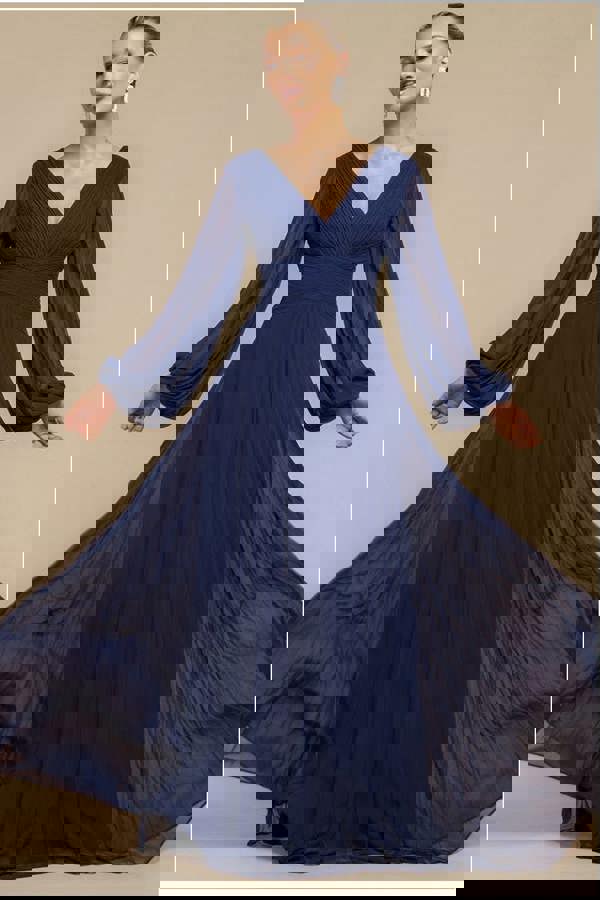 Balloon Sleeve Chiffon Maxi Dress - Navy Blue DR3041QZ