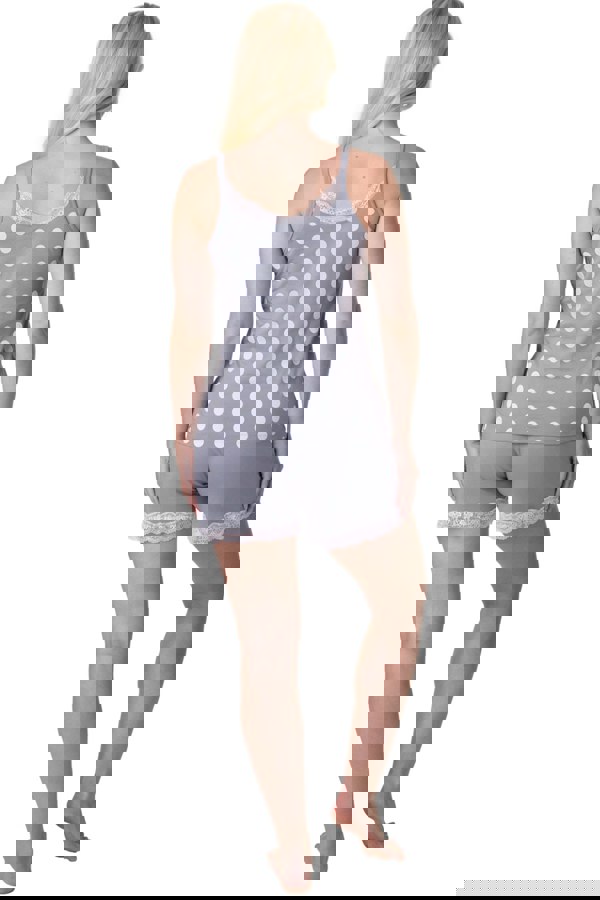 Camille Grey Lightweight 100% Cotton Spot Printed Sleeveless Top Pyjama Set With Lace Detailing