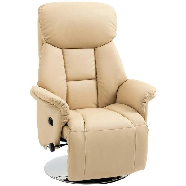 Adjustable Swivel Recliner, Manual Recliner Chair with Footrest, Padded Arms, PU Leather Upholstery, Beige