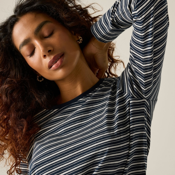 Regatta Womens Federica Stripe Long-Sleeved T-Shirt - Navy/Light Vanilla