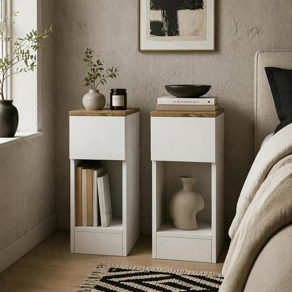 Wyld Haus Taro Set Of 2 White Modern Bedside Tables With Storage