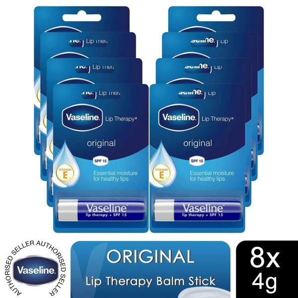 Vaseline Lip Therapy Balm Sticks, Original 4gm Hydrating Lip Care Balm, 8 Pack
