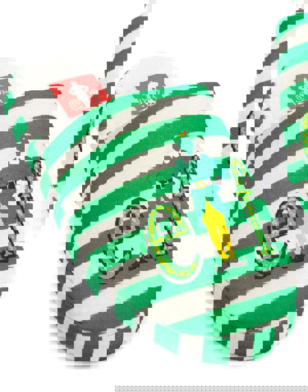 Elf Womens Green Striped With Logo Placement Print Mule Slippers