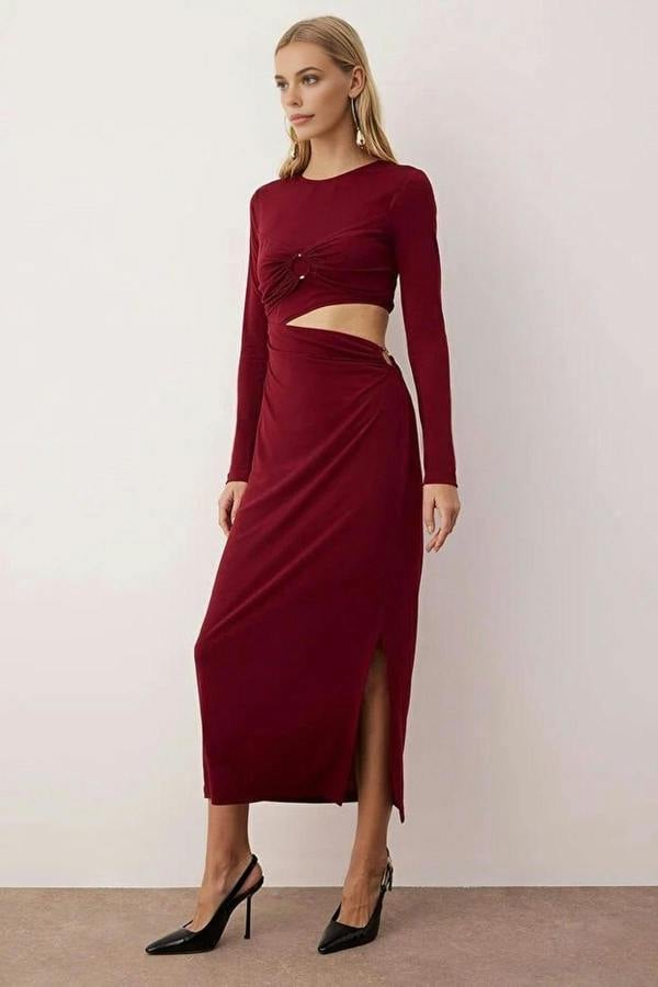 WOVCOR Knitted Dress with Accessories and Waist Cut-Out Detail
