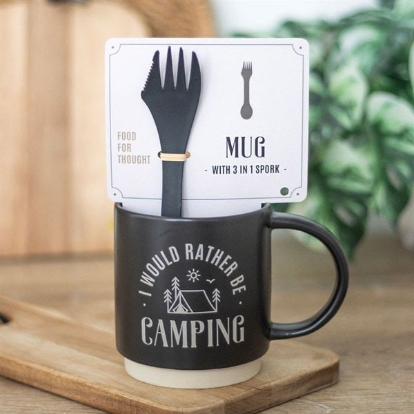 Serano I Would Rather Be Camping Mug with 3-in-1 Spork