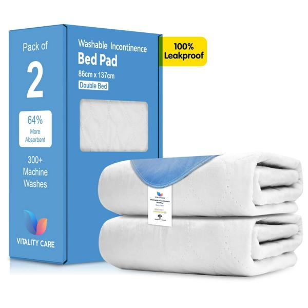 Vitality Care Incontinence Washable Bed Pads Protection Sheets - Reusable with High Absorbency