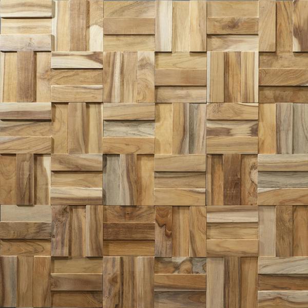 Wallsupply UltraWood Cubic Solid Teak Wood Panels, Wall Cladding 3D Interlocking Tiles, 10pcs 0.68m²