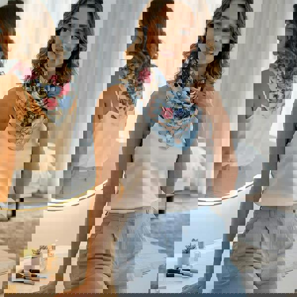 Anyyou Fashion Premium Satin Square Scarf – Roses Blue Silk-Feel Neckwrap for Women