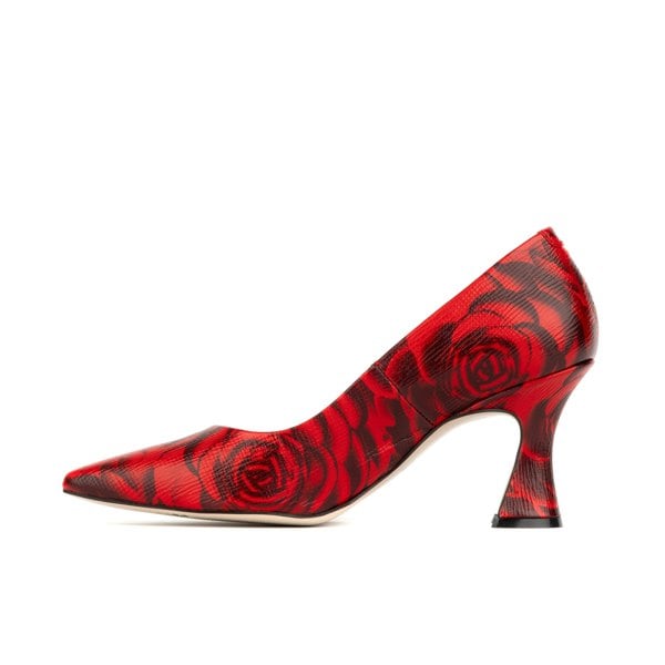 Embassy London Sophia Hollywood - Red - Women's pointed 3 inch heel pump in red rose print leather