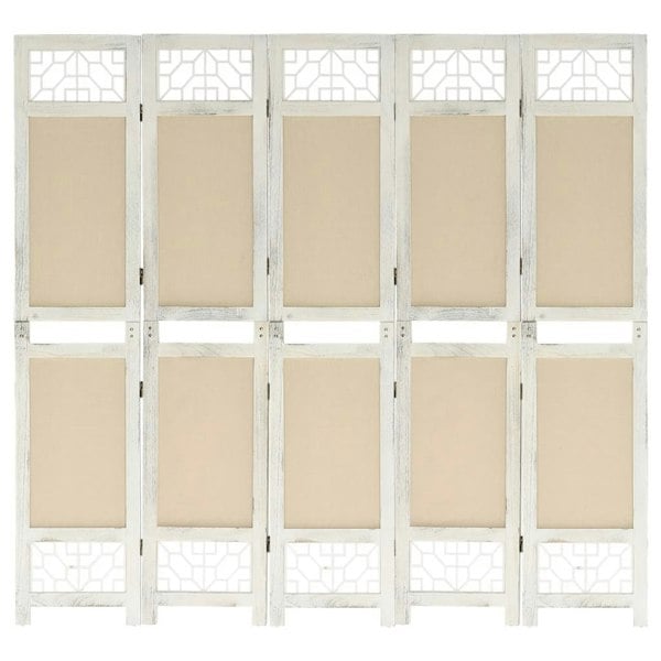 Berkfield 5-Panel Room Divider Cream 175x165 cm Fabric
