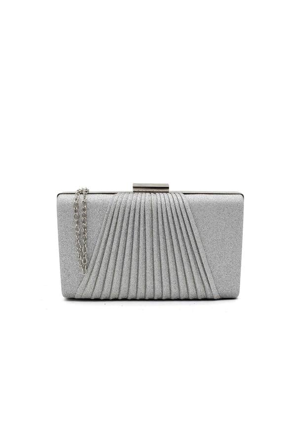 Pluspup Glitter Clutch Bag with Pleated Design and Chain Strap