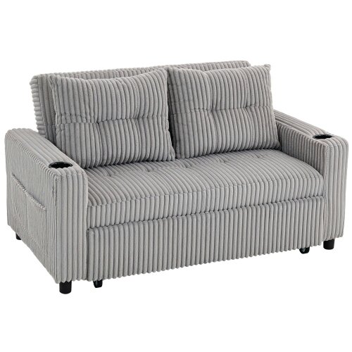 Wyld Haus Lore Light Grey Corduroy 2 Seater Click Clack Sofa Bed