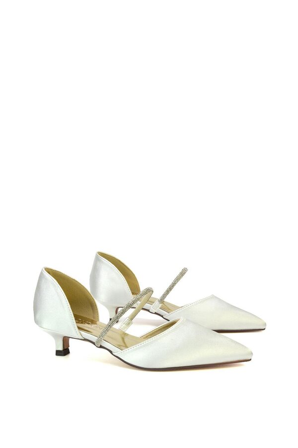 XY LONDON Diamante Strap Kitten Heel Pointed Toe Court Shoes