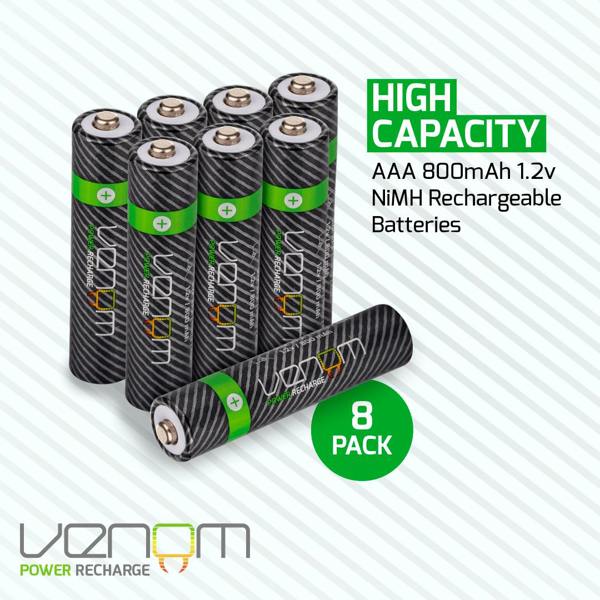 Venom Rechargeable AAA Batteries - High Capacity 800mAh (8-Pack)