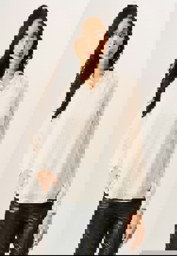 Gini London White Dobby Chiffon Frill Neck Blouse