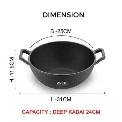 AVIAS CAST IRON DEEP KADAI - 24CM