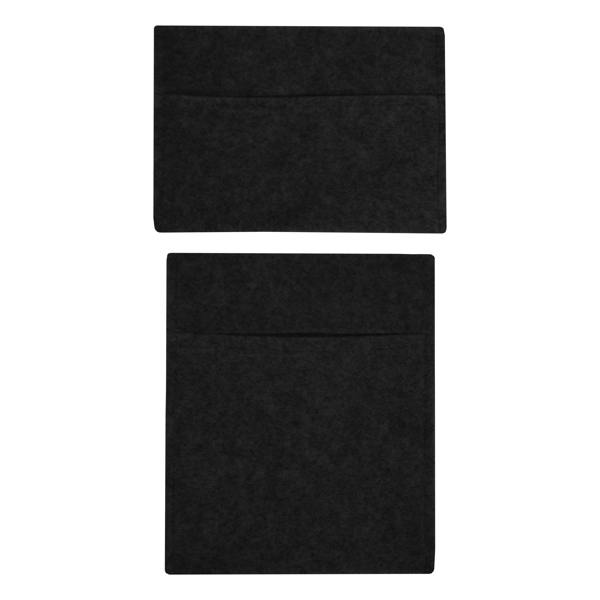 Black storage pouches made of soft felt, featuring a sleek design with two pockets for organized storage and easy access