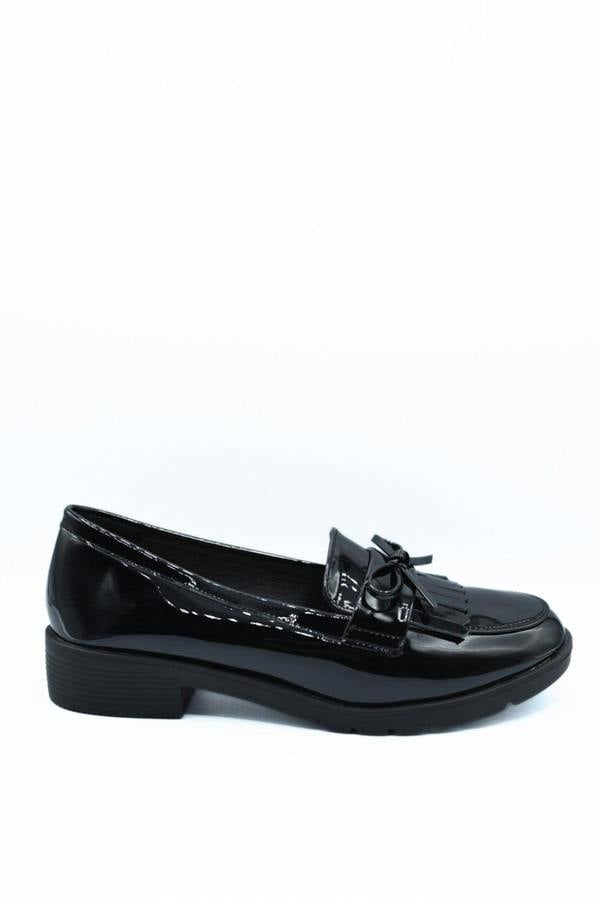 Janelle Bow Detail Flatform Slip On Loafer Shoes - Black