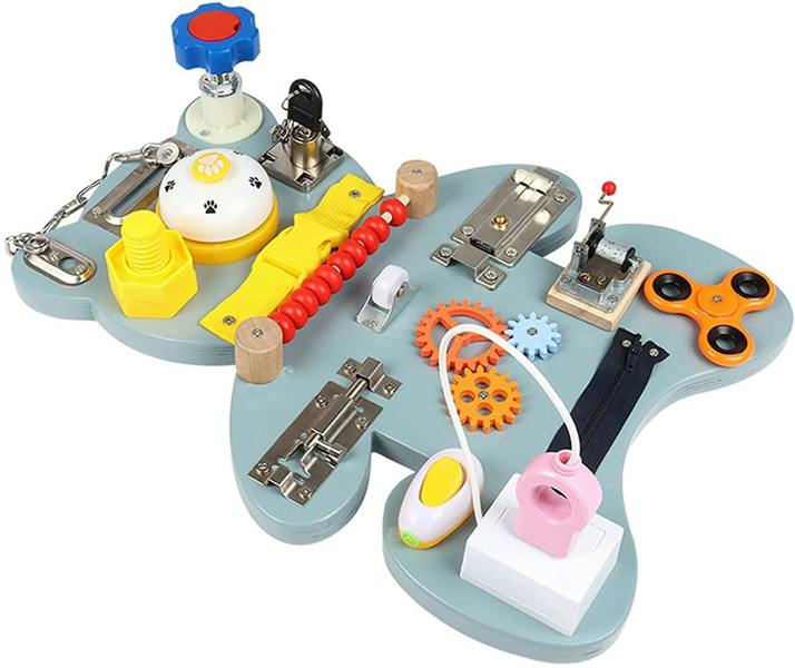 Dyzi Bear Shape Montessori Busy Board - Preschool Learning Toy - Motor Skill Activity for Kids