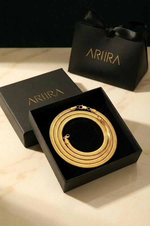 ARIIRA Rey Gold Tone Flat Snake Chain