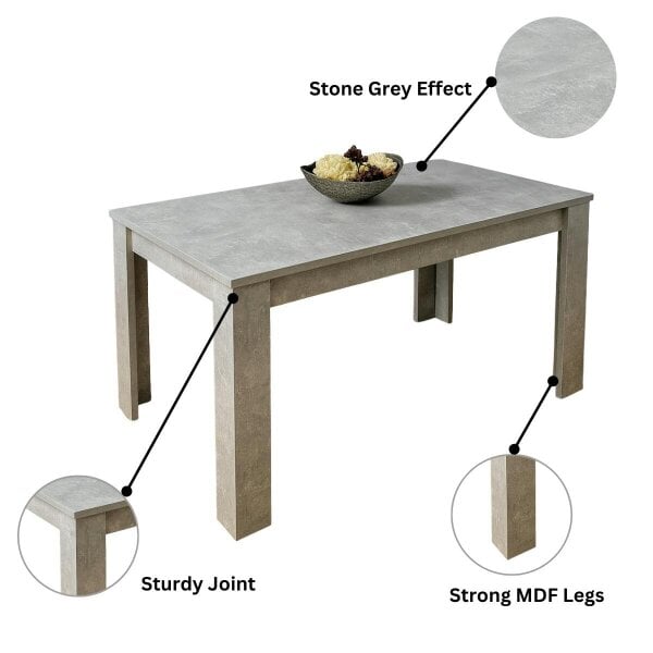 Kosy Koala Stone Grey Effect Wood Dining Table Set with 4 Cream Plastic Chairs Modern Dining Room Furniture
