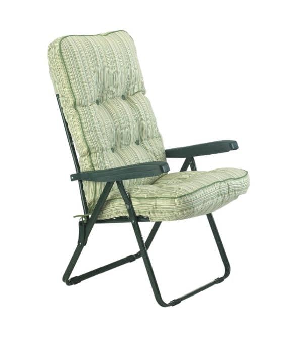Deluxe Garden Recliner Chair with Cushion - Foldable Outdoor Lounger Cotswold Stripe 99cm x 58cm x 58cm The Garden Furniture Shop