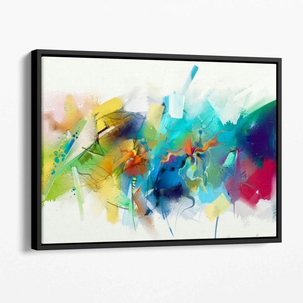Artze Wall Art Abstract Colourful Pink Blue Yellow Wall Art Canvas Print