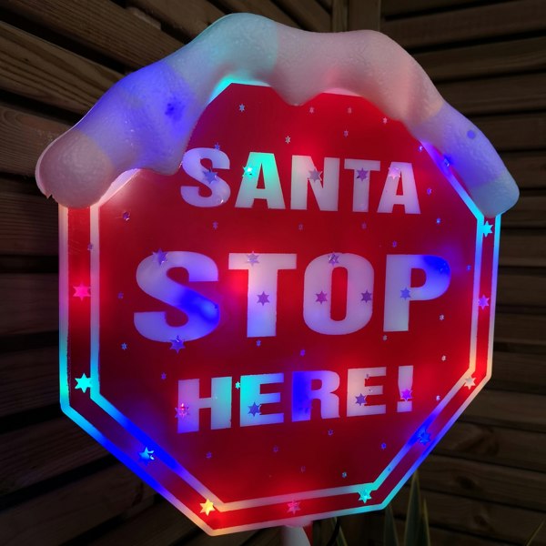 Samuel Alexander Premier Christmas Light up Santa Stop Here Garden Patio Sign 110cm