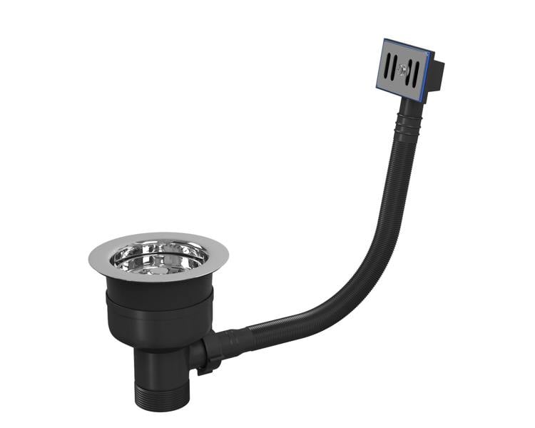 Top-Fix | Basket Strainer Kitchen Sink Waste with Overflow | Polished Steel Finish