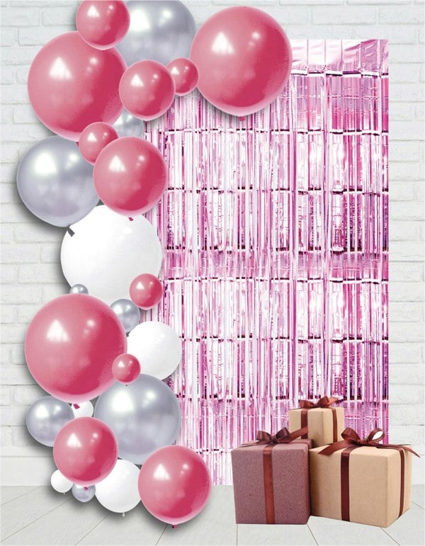Cheetah Shimmer Tinsel Curtain, 2M x 1M Pink
