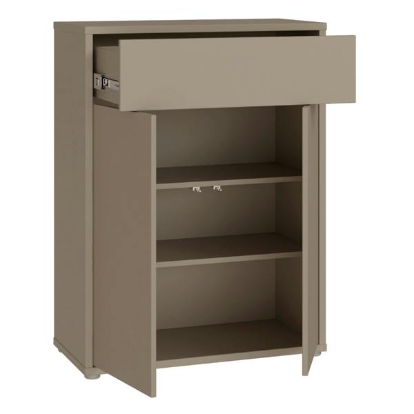 Furniture To Go Alice Springs Compact Shoe Cabinet with 2 Doors Push-to-Open & 1 Drawer Push-to-Open in Taupe