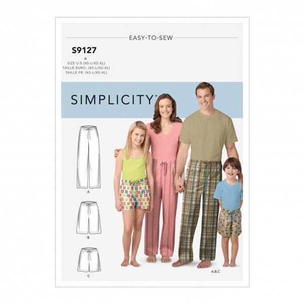 Simplicity Sewing Pattern 9127, Trousers, Shorts, Pyjamas for Kids, Teenagers, Women, Men, A (XS - L / XS - XL) - Easy