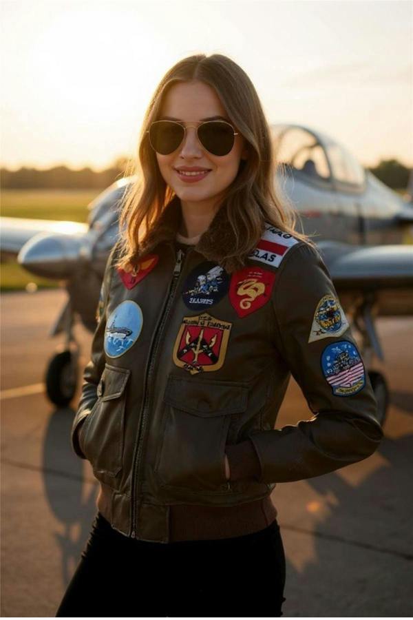 Infinity Leather Women's A2 Top Gun Leather Bomber Jacket-Sunbury