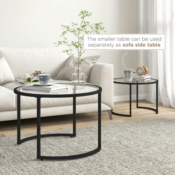 Wyld Haus Nase Black Metal And Glass Clear Set Of 2 Nesting Coffee Tables
