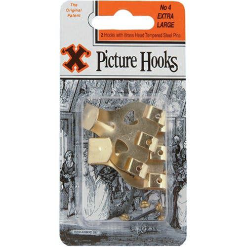 X Original Patent Steel Picture No. 4 Hooks (Pack Of 2) - Brass - 