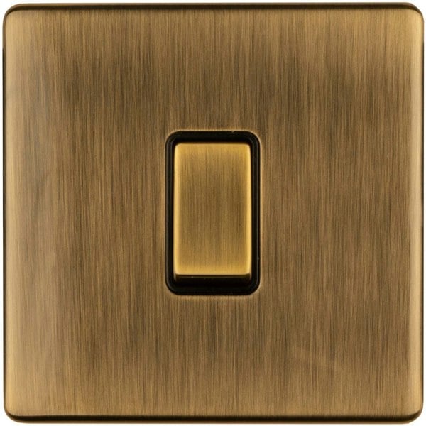 1 Gang Single 10A INTERMEDIATE Light Switch SCREWLESS ANTIQUE BRASS Metal Rocker