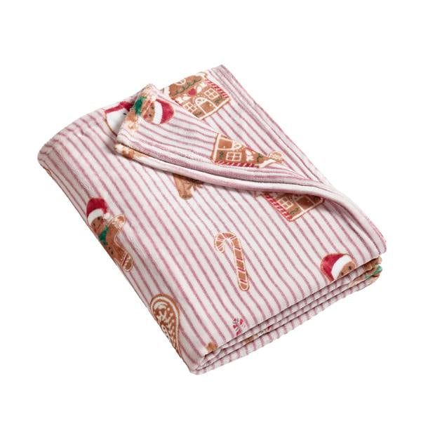 Catherine Lansfield Christmas Gingerbread Stripe Cosy Fleece Blanket Throw Natural
