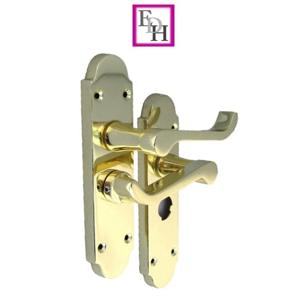 EDH Door Hardware Epsom Victorian Scroll Brass Plated Privacy Bathroom Modern Door Handles 2 Pairs