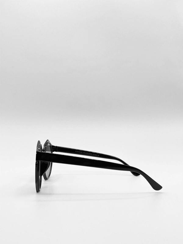 SVNX Black Plastic Frame Hexagon Sunglasses with Black Lenses