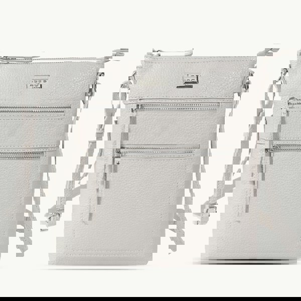 Assots London 'CORI' Ice Grey Pebble Grain Real Leather Crossbody Bag