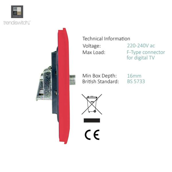 Trendi Switch 1 Gang Male F-Type Satellite Television Socket in Strawberry Red